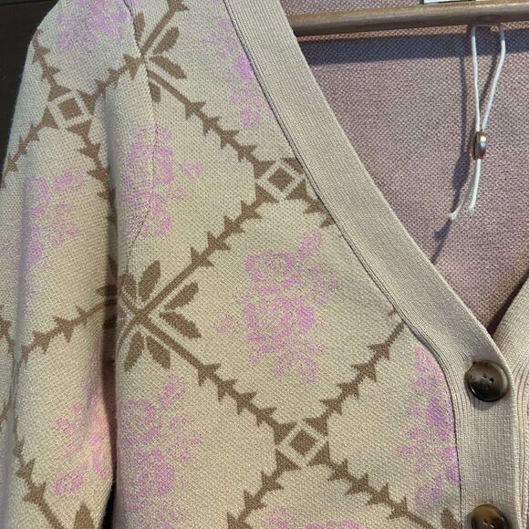 HEARTLOOM Shadow Rose Thorn Grid Cardigan Sweater Top S ~ NEW! - Picture 2 of 4